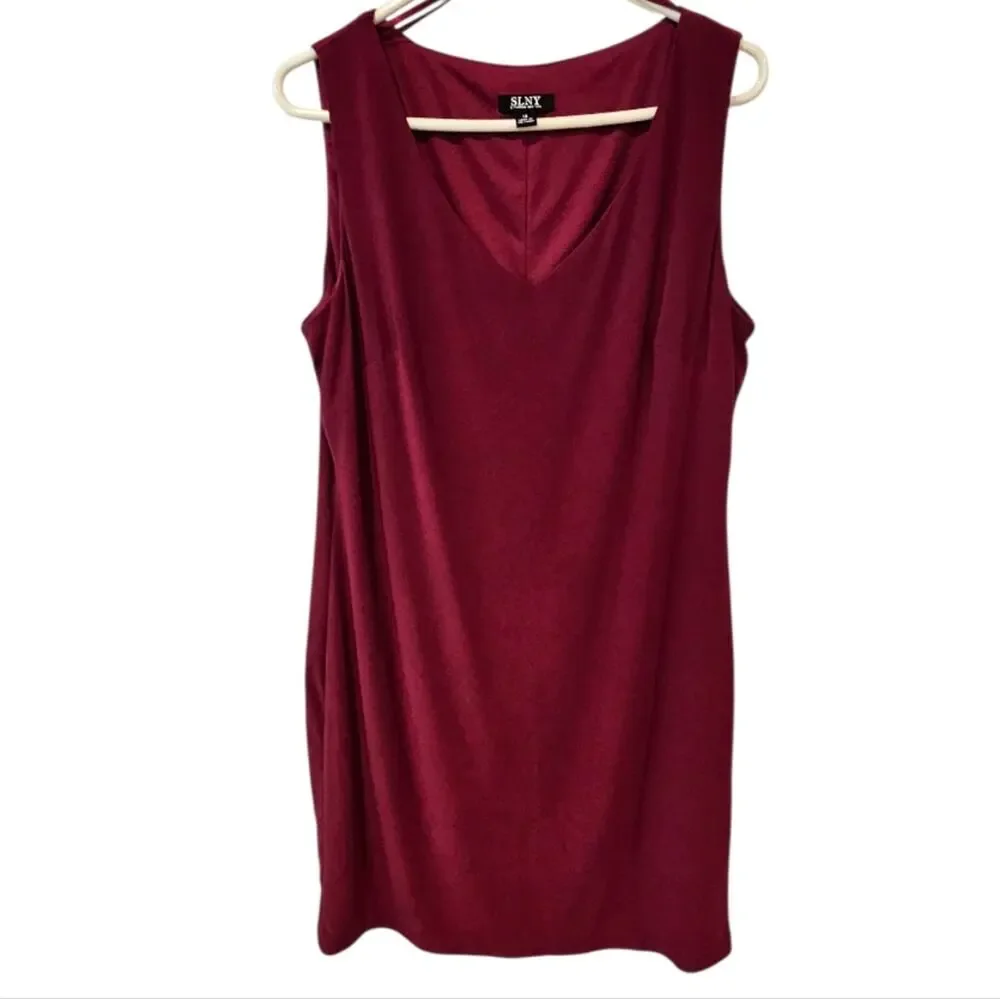 SLNY Maroon V Neck Sleeveless Lined Sheath Dress Size 14